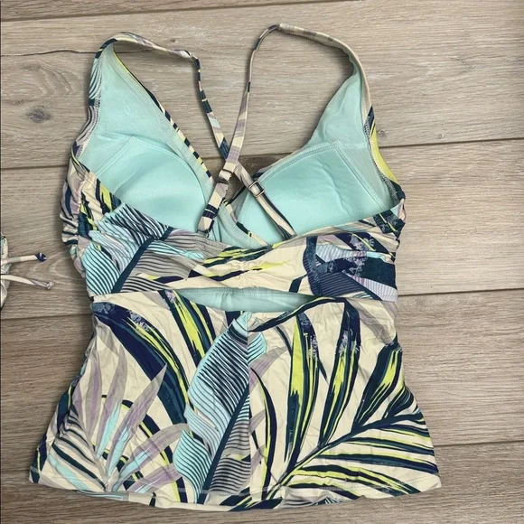 CALIA by Carrie Underwood Leaf Print Bikini - Blue and Cream - Picture 2 of 4
